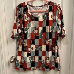 LuLaRoe Christmas top with Santa and Christmas trees